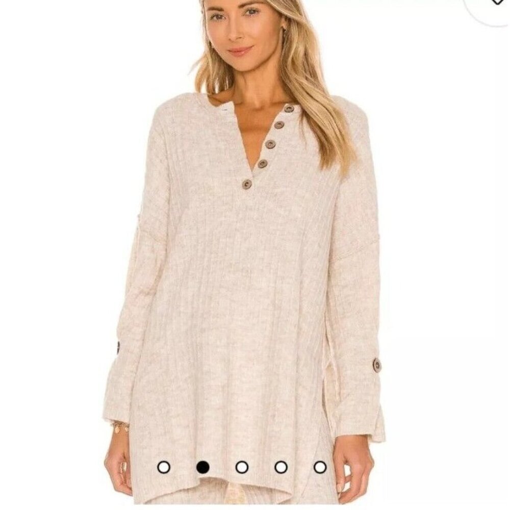 Free People NEW Around the Clock Pullover Sweater Ribbed Women's Medium Oatmeal - Picture 2 of 12
